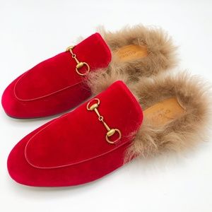 Gucci Loafers Red Shearling-Lined Velvet